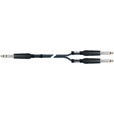 QuikLok Black Series Cable - 2 x Mono 6.3mm jack plugs to Stereo 6.3mm jack plug 2M